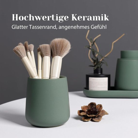 Набір аксесуарів для ванної 3 шт дозатор для мила 350 мл, стакан для щіток 320 мл, підставка для прикрас, зелений, кераміка | Зображення 4