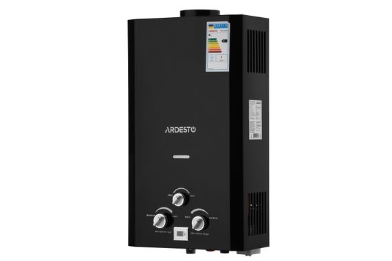 Газова колонка ARDESTO X1, 10 л/хв., 20 кВт, розпалювання від батарейок, дисплей, чорний (TFGBH-10B-X1-BLACK)