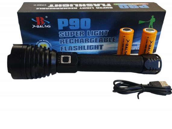 Ліхтарик фонарик військово-тактичний діод X-BALOG P90 USB ZOOM 17600 mAh 8800+8800 1 км 5500 Lm Польща!