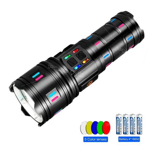 Ліхтар ручний із флуоресцентним забарвленням AK177-1, індикація заряду, zoom, Рower Вank, 4 АКБ 18650, ЗП Type-C