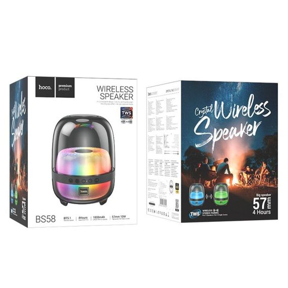 Портативна колонка HOCO BS58 Crystal colorful luminous BT speaker Magic Black Night | Зображення 4