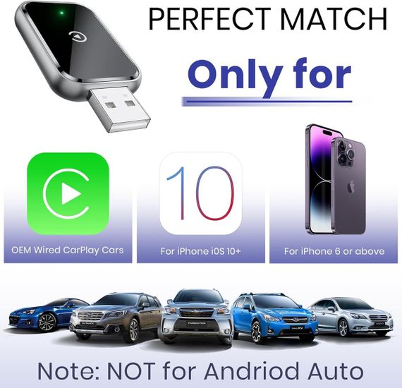 Беспроводной адаптер CarPlay AIZEO для iPhone iOS 10+ переход с проводного на беспроводной, компактный карплей | Зображення 7