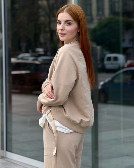 Костюм жіночий світшот та штани бежевий, 2XL | Зображення 5