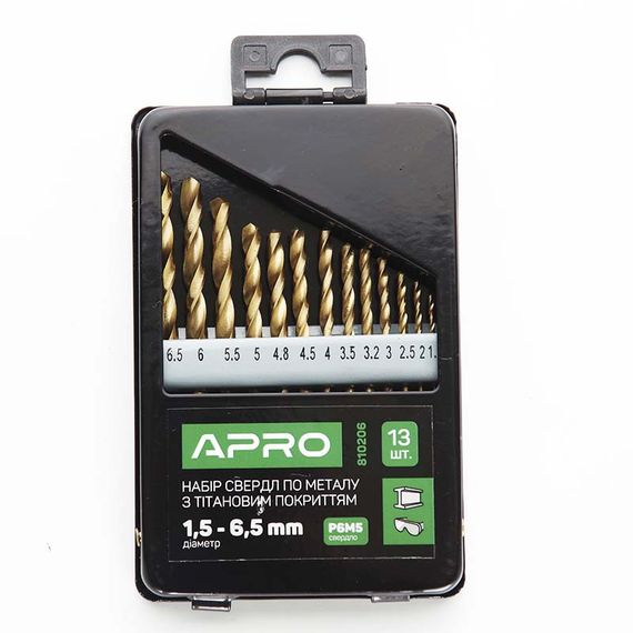Набір свердел для металу Р6М5 титан метал бокс 1,5-6,5 мм 13 шт APRO 8102061 | Зображення 3