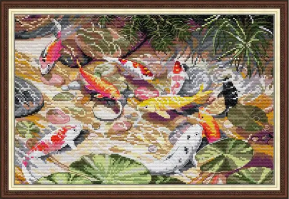 Набір для вишивання за нанесеною на канву схемою "Nine carps". AIDA 14CT printed 41*29 см