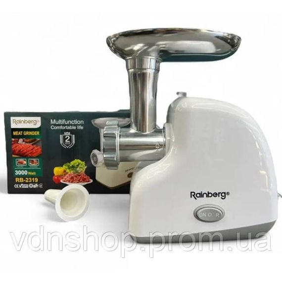 М'ясорубка електрична Rainberg RB-2319 із системою реверсу насадка куббе 3000Вт White WD-15
