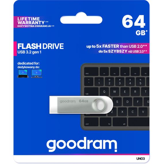 USB флеш накопичувач Goodram 64GB UNO3 Steel USB 3.2 (UNO3-0640S0R11) | Зображення 3