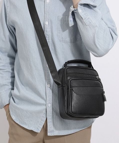 Чоловіча шкіряна барсетка через плече компактна функціональна з ручкою чорна Bexhill Bx-54551 | Зображення 8