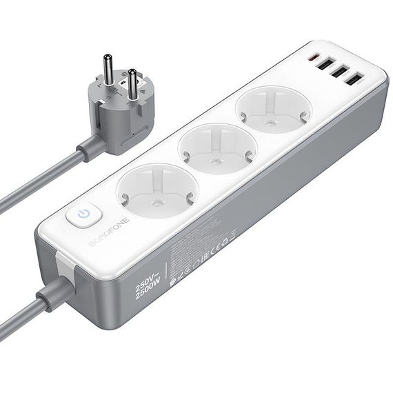 Удлинитель Borofone BAC9 Power PD20W (3USB-A/1C/3xSocket) (2m) White | Зображення 2