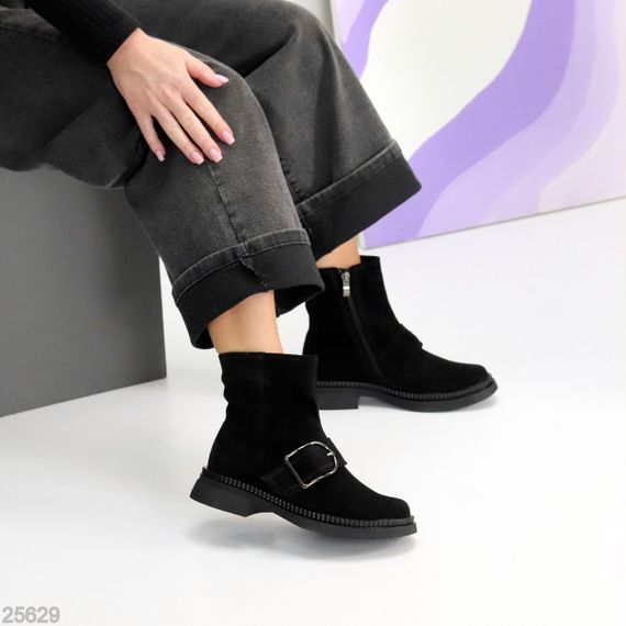 Стильные замшевые черные ботинки с утеплителем низкий ход | Зображення 5