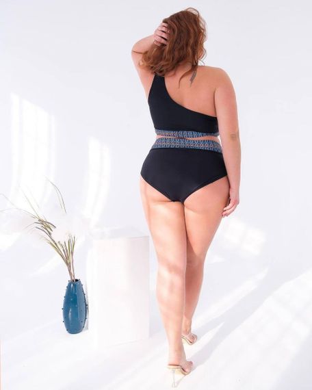 Роздільний чорний купальник  PLUS SIZE знімними чашками та високими плавками | Зображення 3