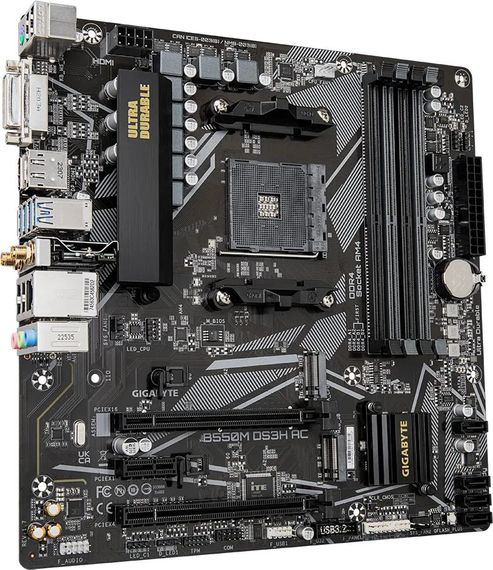 Материнская плата GIGABYTE B550M DS3H AC sAM4 B550 4xDDR4 M.2 Wi-Fi BT HDMI D-Sub mATX B550M_DS3H_AC | Зображення 1