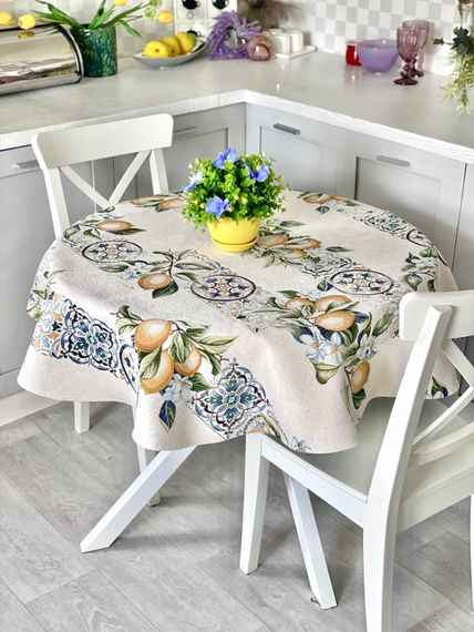 Скатертина гобеленова ALLOVER34395 Limaso, Ø180, Кругла, Лимони, З мікрофіброю, 74% поліестер, 23% бавовна, 3% акрил, Гобелен | Зображення 3