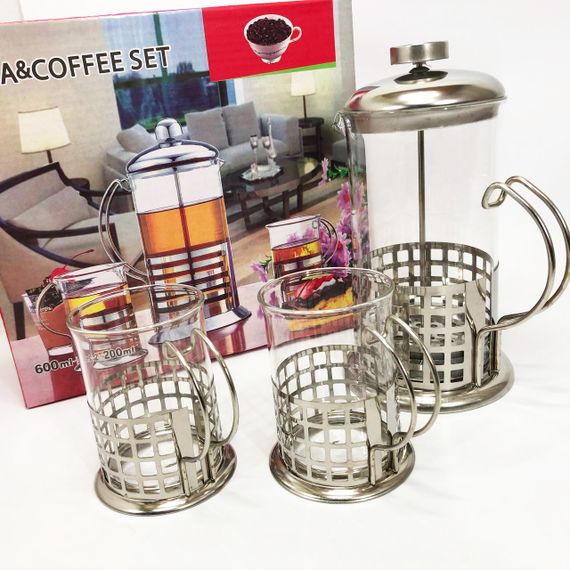 Прес заварник із жароміцного боросилікатного скла UNIQUE UN-1155 0.6 л + 2 чашки Френч-прес для кави | Зображення 9