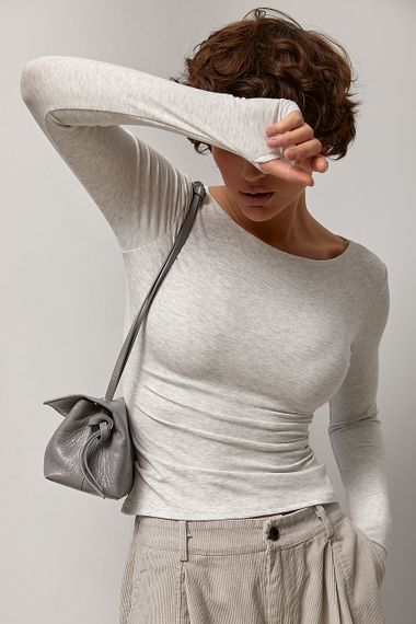 Еластичний базовий приталений лонгслів - світло-сірий цвет, ONE SIZE (є розміри)