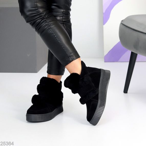 Молодежные спортивные зимние черные ботинки натуральная замша с опушкой | Зображення 8