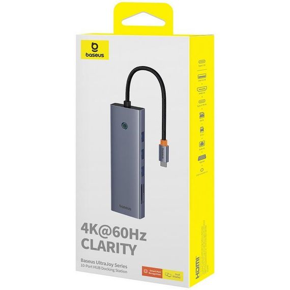 Переходник HUB Baseus UltraJoy 10-Port (Type-C to HDMI+VGA+USB3.0*3+PD+RJ45+SD/TF3+3.5mm) (80C8) Slate Grey | Зображення 4