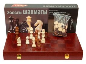 Шахматы + шашки + нарды - 3 в 1 (40 х 40 см) дерево покрытое кожзамом i5-109
