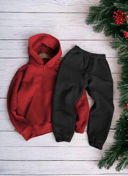 Женский теплый спортивный костюм на флисе DA2455 размер XXL цвет красно-черный