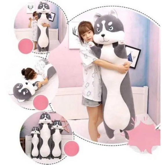 М'яка плюшева іграшка подушка обіймашка Хаскі темно-сірий 112 см, кумедна подушка-обіймашка | Зображення 3