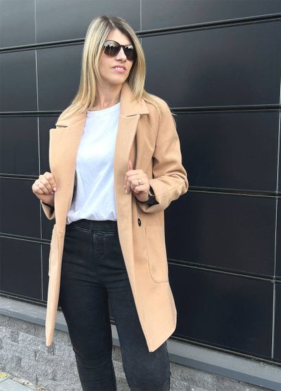 Женское кашемировое пальто двубортное GF1214 цвет бежевый, размер 50/52