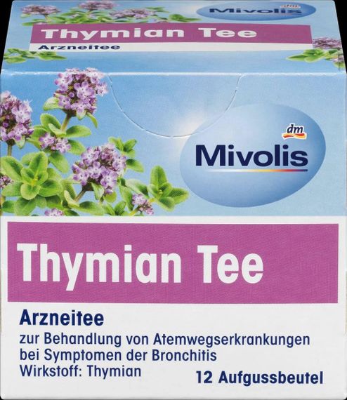 Трав’яний чай Mivolis Thymian Tee – натуральний чебрець для здоров’я дихальних шляхів, 12 пакетиків | Зображення 1