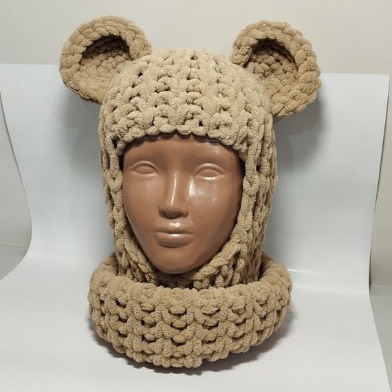 Балаклава колір 415 плюшева з вушками ведмедик | Зображення 1