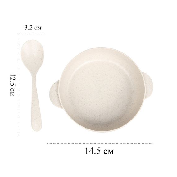 Тарелка с ложкой Lesko A238 Beige из пшеничной соломы для детей | Зображення 4