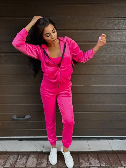 Жіночий спортивний костюм велюровий з кофтою на блискавці розмір М колір малиновий Vi114 | Зображення 2
