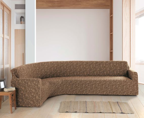 Жакардовий чохол на кутовій диван Roza без спідниці Пісковий