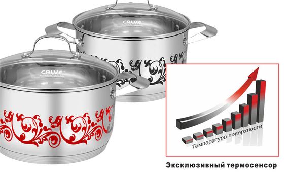 Кастрюля Calve CL-1885, 6.2 л, 24 см, из нержавеющей стали с крышкой, для всех типов плит, рисунок меняет цвет | Зображення 1