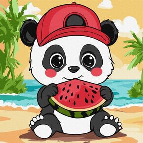 Картина за номерами "Літо. Панда з кавуном ©art_selena_ua KHO1251, 25х25 см