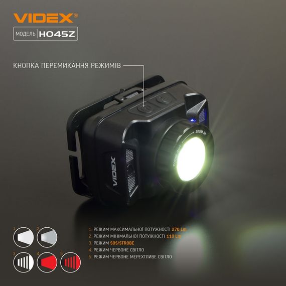Ліхтарик LED налобний 270Lm 5000К чорний VLF-H045Z Videx | Зображення 8