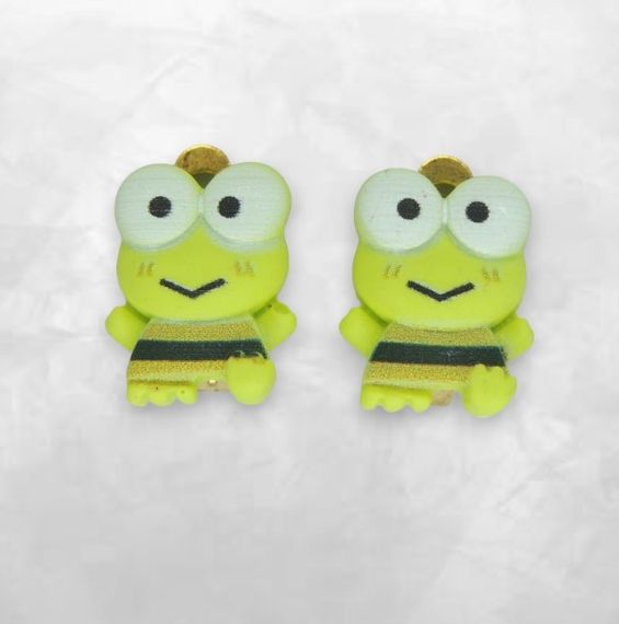 Клипсы серьги детские для ушей без пробивания уха Liresmina Jewelry Жабка салатовая в кофточке | Зображення 1