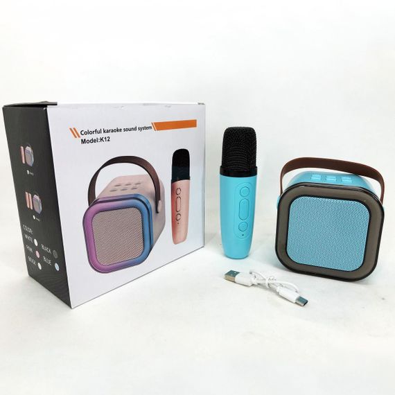 Портативна колонка з караоке мікрофоном та RGB підсвічуванням K12 10W Bluetooth. Колір: блакитний | Зображення 1