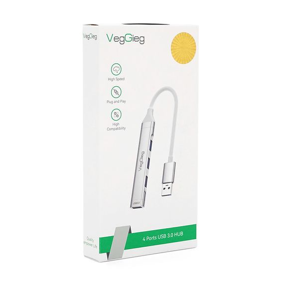 Хаб VEGGIEG V-K301 USB 3.0 на USB 3.0/4 порта, 480Mbts, питание от USB, 0.15m | Зображення 1