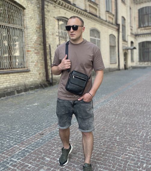 Шкіряна чоловіча сумка через плече чорна Tiding Bag 4134A | Зображення 6