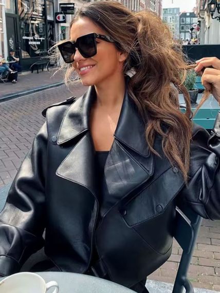 Жіноча куртка косуха коротка еко шкіра колір чорний, розмір М  Nb01998 | Зображення 8