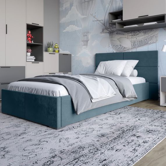 Односпальне ліжко LION Краш Лілі 84 велюр (Блакитний) 90х200 см (LION-044164)