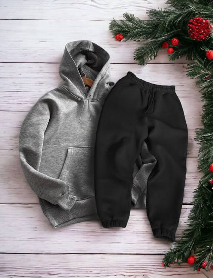 Женский теплый спортивный костюм на флисе DA2455 размер XXL цвет серо-черный