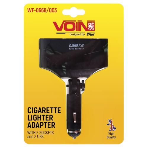 Подовжувач прикурювача VOIN 2 виходи+2USB 1500mA/запобіг (WF-0668/003) | Зображення 1