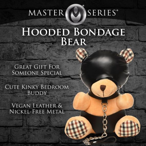 Плюшевий ведмедик HOODED Teddy Bear БДСМ у шкіряному капюшоні з повідцем, 23x16x12 см | Зображення 3