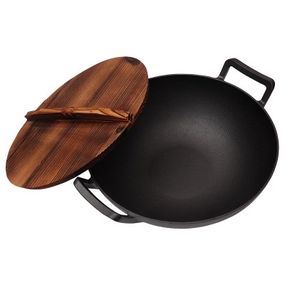 Чавунний вок (казан) 35.5*10см з дерев''яною кришкою GRILLI 9637 Код: 009637