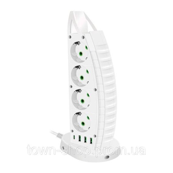 Сетевой фильтр F14, 8 розеток  EU + 3 USB + Type-C, кнопка включения с индикатором, 2 м, 3х0,75мм, 2500W,
