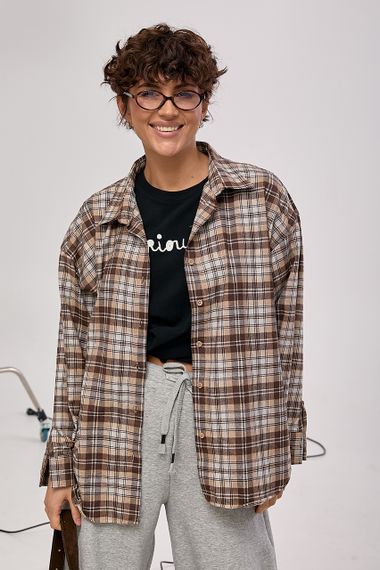 Картата сорочка з подовженою спинкою - коричневий цвет, M (є розміри) | Зображення 4