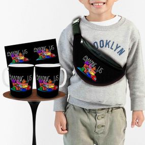 Набор: детская сумка-бананка+кружка Амонг Ас "Among Us" 32х15см,бананка для мальчика через плечо (00887)