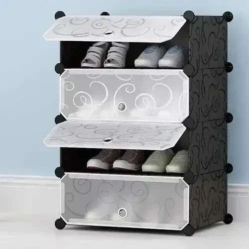 Шкаф пластиковый для обуви MP A1-4, 37x37x90 см, Черный / Тумба для обуви на 4 секции / Шкаф для обуви