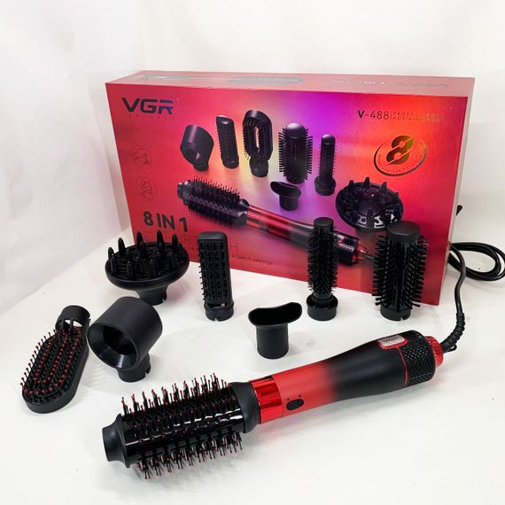 Фен-щітка стайлер VGR 8 в 1 V-488. Колір: червоний | Зображення 8