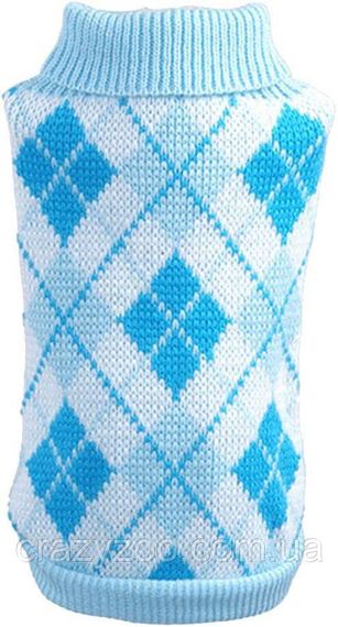 Светр для собак та котів EcoToys Diamond М ромби біло-блакитний A: 26 см B: 30 см C: 20 см 6896