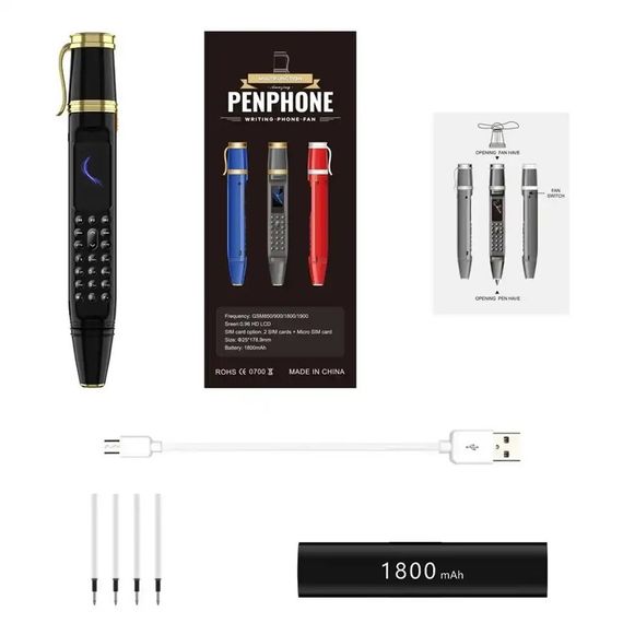 Міні мобільний телефон ручка AIEK BM111 2SIM Чорний (код: SKU-2163839083) | Зображення 1